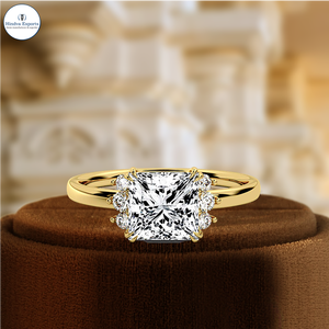 Anillo de Compromiso Solitario con Diamante Cultivado en Laboratorio Certificado por IGI de 1 Quilate, Corte Princesa con Tres Piedras Laterales Redondas, Anillo de Oro Rosa de 14 Quilates - Product Image 2