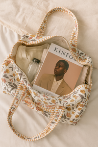 กระเป๋าดัฟเฟิลกระเป๋าผ้าฝ้ายบุนวมพิมพ์ลายบล็อกทำมือสำหรับเดินทางท่องเที่ยวสะพายไหล่แบบพกพาน้ำหนักเบาทนทาน - Product Image 4