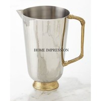 Pichet à vin vintage de designer, qualité supérieure, en aluminium transparent couleur argent, poignée plaquée or, capacité >3L, idéal pour les fêtes