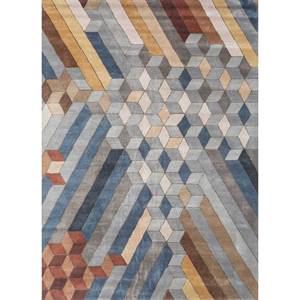 Tapis géométrique en laine et viscose tufté à la main Acar Ivory, rectangulaire 4m, pour couloir, salon, décoration intérieure, épaisseur 10mm - Modèle Tnq-4334 - Product Image 1