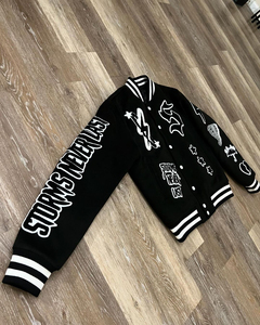 Personnalisez votre logo Veste Varisty en molleton de coton à manches longues Col à bandes Veste Letterman pour hommes - Product Image 2