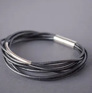 Grey Natural Leather Bracelet, Sterling Silver, Leather Jewellery Nautical Rope Bracelet, Surfer Bracelet