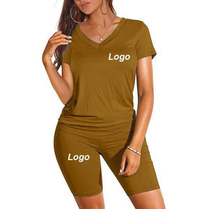 Ensemble de shorts d'entraînement 100% coton élégants et confortables pour femmes T-shirt à motif solide Vêtements de fitness décontractés Commande minimum 10 pièces - Product Image 1