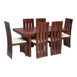 Juego de Mesa de Comedor de Madera de Acacia Sólida para 6 Personas con Sillas |   Acabado en Nogal |   Diseño moderno con respaldo de listones |   Muebles para el Hogar y Restaurantes - Product Image 5