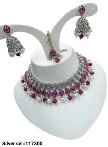 Ensemble de bijoux plaqué argent kundan traditionnel indien et ensemble de collier en cuivre pour femmes et filles accessoires indiens bijoux femmes - Product Image 5