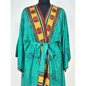 Vintage Silk Riya Short Kimono Lightweight Boho <b>Robe</b> Perfect <b>Beach</b> Coverup for Her Recyclable Swimsuit Accessory Soft Breathable - Product Image 2