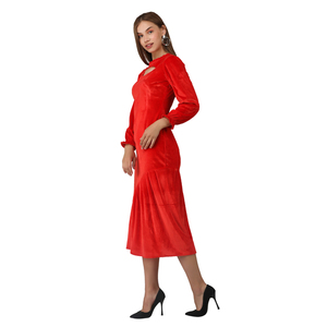 Elegante vestido Midi recortado con patrón de terciopelo Vintage para mujer, manga larga recta con dobladillo con volantes para fiesta de noche, ropa Formal - Product Image 2