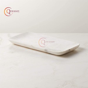 ถาดเสิร์ฟอาหารหินอ่อนถาดเสิร์ฟอาหารดีไซน์แบบดั้งเดิมทรงสี่เหลี่ยมผืนผ้าเคลือบสีขาว - Product Image 6