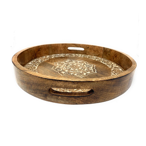 El más nuevo y último diseño y aspecto de mesa auxiliar de bambú natural de forma redonda con soporte de metal de alta calidad y bandeja para usos domésticos - Product Image 4