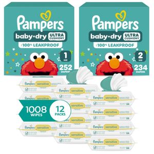Pañales desechables Pampers Baby Dry talla 5, suministro para 2 meses (2 x 164 unidades) con toallitas húmedas sensibles a base de agua 12X - Product Image 6