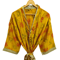 Sari Tissu Robe Kimono Pour Elle Bikini Cover Up Night Wear Longue Robe, Fait à la Main Indien Vintage Recyclé Soie Sari Kimono,