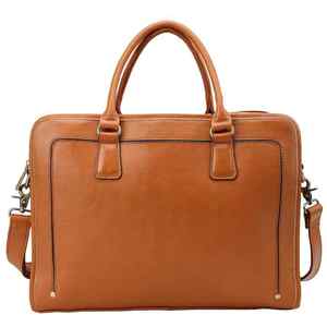 Maletín para portátil de piel curtida vegetal personalizado al por mayor, bolso de mano de piel auténtica naranja y negra unisex, bolso de negocios 15,6 - Product Image 1