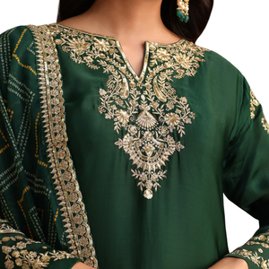 Verde Zari lavoro Palazzo tuta con Organza Dupatta all'ingrosso donna abbigliamento etnico OEM fornitore di abbigliamento personalizzato per feste - Product Image 4