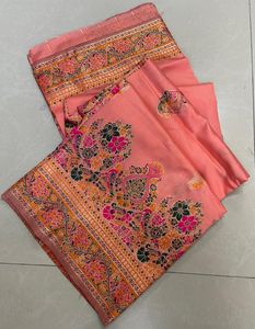 Sari Pasmeena avec un lourd travail de tissage Jari, plusieurs couleurs, pur Georgette Dhwaja, exporté du Gujarat - Product Image 6