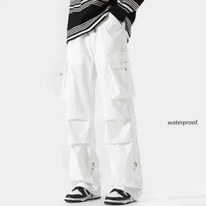 100% Polyester Oversized Fit Canvas Cargo Pants <b>Men</b> 6 Pocket Wide Leg <b>Elastic</b> Waist Eco-Friendly Streetwear Casual <b>Trousers</b> - Product Image 3