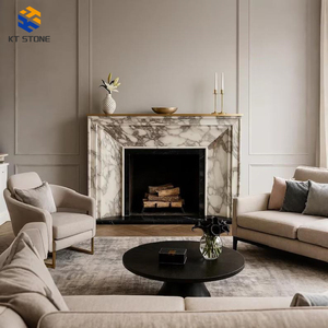 3D-gegraveerde marmeren schouw met modern design, luxe handgesneden lila marmeren schouw voor binnenhuisdecoratie - Product Image 4