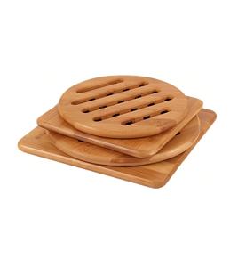 Hot Pads Dessous de plat Table Dessous de plat en bois de bambou massif pour plats chauds et pot avec tampons antidérapants Tampons résistants à la chaleur Théière Dessous de plat 4 pièces - Product Image 1