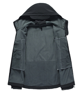 Chaqueta Softshell Negra para Hombre con Capucha, Cierre de Cremallera, Resistente al Agua, para Uso en Exteriores, Corte Regular, Todas las Temporadas, Cortavientos, Poliéster - Product Image 6