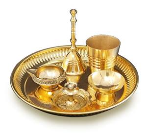 Latest Design Gold Brass Pooja thali <b>Set</b> 8 Inch Puja Thali Decorative for Diwali Home Temple Office Wedding <b>Gift</b> Items - Product Image 3