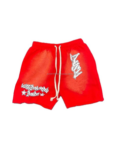 2024 unisexe lavage à l'acide Shorts ensemble Logo personnalisé bouffée impression Streetwear fait maille coton tissu gros conseil Shorts non tissé - Product Image 2