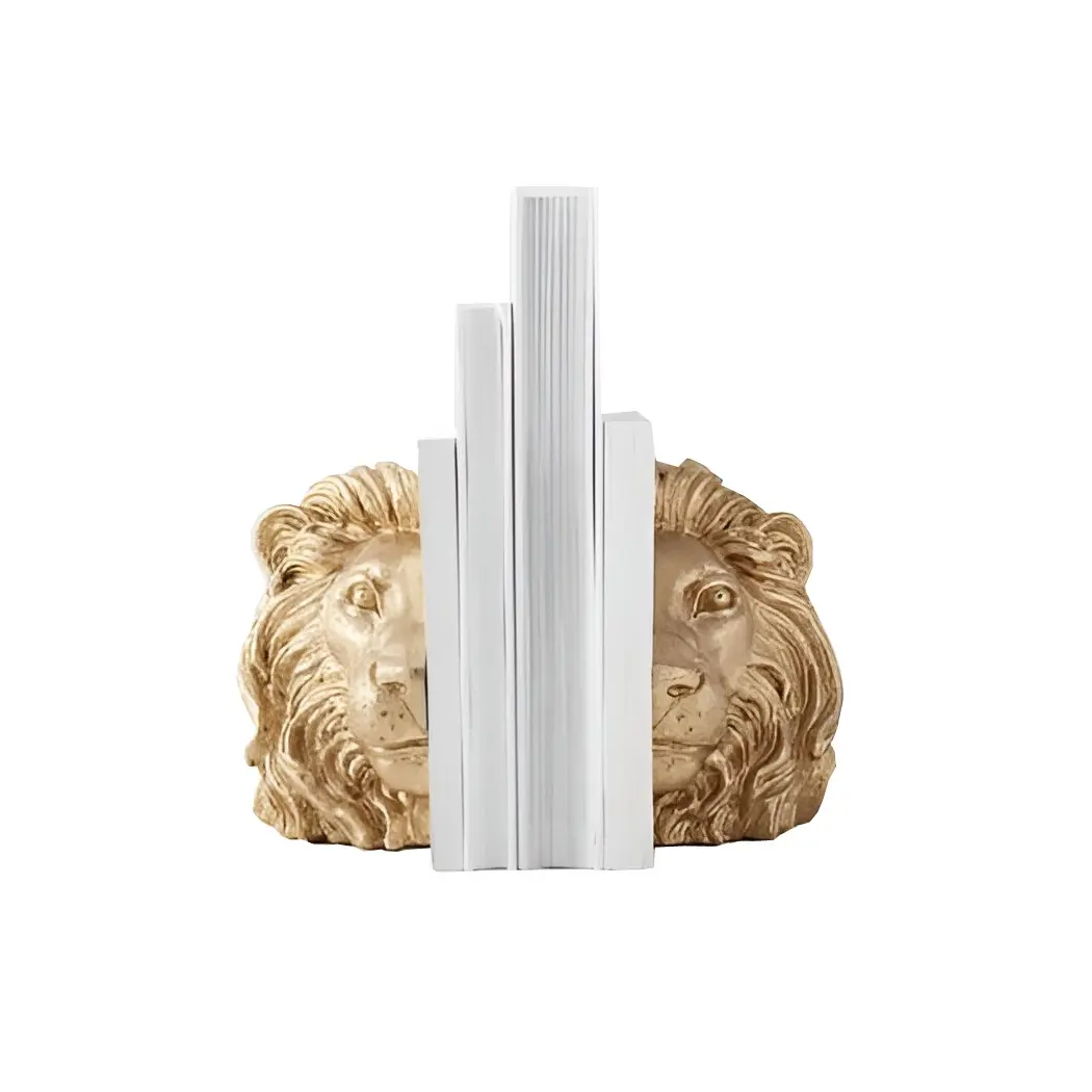 Two Part Of A Lion Head Golden Color Bookend For Home Library Books Holding Tabletop Office Desk Manager Animals Bookends