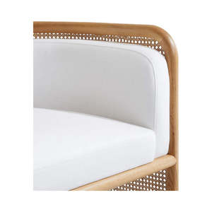 โซฟา2-Seater ที่ใช้งานได้และตกแต่งด้วยขาไม้สีดำพนักพิงหวายและเบาะนุ่มในโทนสีดินที่ทันสมัย - Product Image 4