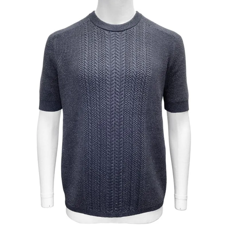 SS24 Men's Custom Cotton Cable Knit Crew Neck Short Sleeve Knit Pullover Sweater