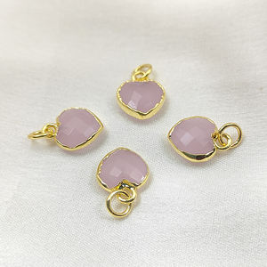 Pendentif coeur en calcédoine rose plaqué or breloque fabrication de bijoux à bricoler soi-même pour chrétien - Product Image 3