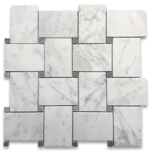 C667XH Natural Carrara mármol blanco grande Basketweave azulejo pulido Bardiglio puntos grises para baño Villa piso Superficie cepillada - Product Image 1