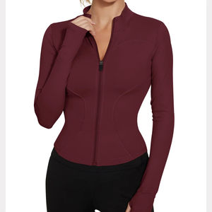 Veste de yoga pour femmes de haute qualité, séchage rapide, respirante, tissu extensible, fermeture éclair, manches longues, trous pour les pouces, poches, confortable et durable - Product Image 4