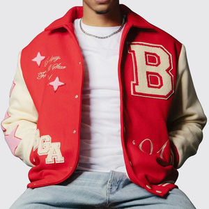 Personnalisable 100% laine collège Baseball Varsity veste hiver Letterman Chenille broderie en cuir véritable manches rouge Hip Hop - Product Image 2