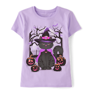 เสื้อยืดลายแมวสีม่วงสำหรับเด็กเสื้อยืดผ้าฝ้ายระบายอากาศได้ดีเสื้อยืดลำลองแบบถักสำหรับผู้หญิงขนาด xs/M/L/XL/XXL - Product Image 1