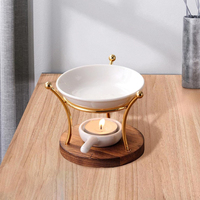 Brûleur de cire chauffe-plat artisanal avec base en bois Design attrayant bol en céramique brûleur de cire de qualité supérieure