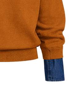 Custom Rust <b>Brown</b> Knit Sweater With Blue Denim Collar Women Winter Pullover <b>Long</b> <b>Sleeve</b> Casual Warm <b>Top</b> Fashion Streetwear Style - Product Image 6
