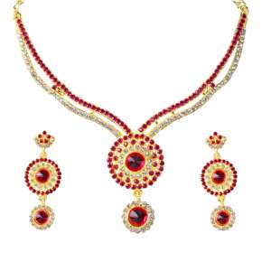 Conjunto de collar de cobre chapado en oro de 18 quilates Kriaa Vintage con piedras de circón austriaco joyería fina pendiente Sess - Product Image 1
