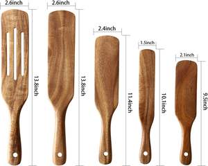 Wooden Cooking Utensils, 5 Pcs Natural Teak Kitchen Utensil Set Heat Resistant <b>Non</b> <b>Stick</b> Wood <b>Cookware</b> with Hanging - Product Image 2