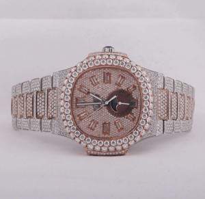 นาฬิกาข้อมือผู้ชายสไตล์ฮิปฮอปเพชร Moissanite เพชร VVS ความชัดเจนการเคลื่อนไหวควอตซ์สายหนังเครื่องประดับ - Product Image 1