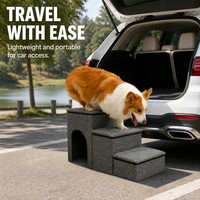 Escalier pour animaux de compagnie 3-en-1 détachable, tanière de rangement pour chat, rampe pliable pour chien (tissu en lin + panneau MDF) avec capacité de 150 lb