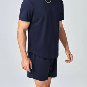 ชุดเสื้อยืดคอกลมสำหรับผู้ชายชุดกางเกงขาสั้นผ้าคอตตอนออร์แกนิกสำหรับ100% ชุดกางเกงขาสั้นชุดสูทแฝดแบบออกแบบได้ตามต้องการ - Product Image 5