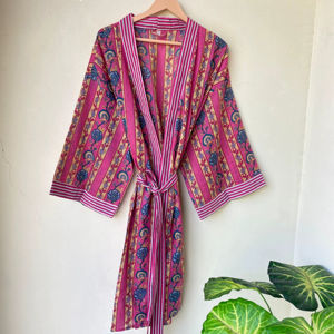 Pure Cotton Elegant Summer Kimono Robe V-neck Full Length Unisex <b>Bridesmaid</b> Gift Spa Lounge Wear - Product Image 4