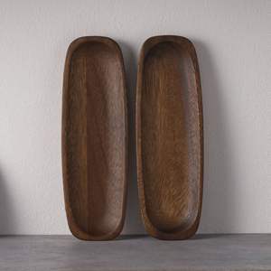 Nouveauté Plateau de service asymétrique en bois de noyer, forme de feuille organique, plat décoratif pour collations, dernières nouveautés en assiettes - Product Image 4