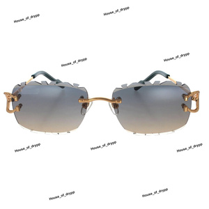 Lunettes de soleil sans monture plaquées or avec des verres dégradés gris à bords coupés uniques et un design de branches élégant - Product Image 2