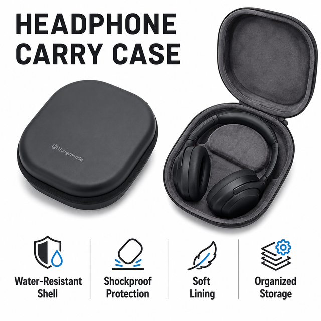 Premium Shockproof EVA Headphone Carry Case Zipper Closure Water Resistant Hard Shell Large Capacity Eco-Friendly Storage Bag