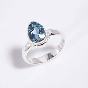 Anillo de plata esterlina 925 hecho a mano con Topacio azul natural, piedra preciosa cortada en Pera, joyería de plata fina con ajuste de bisel para fiesta - Product Image 1