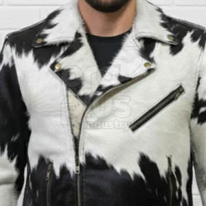 Veste en cuir de vachette décontractée pour homme - Vêtement de moto élégant avec logo sur le devant, séchage rapide et écologique - Product Image 6