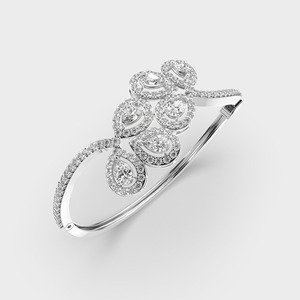 IGI Certified Pear & Round Shape Halo Diamond Floral <b>Bracelet</b> in <b>Solid</b> 925 Sterling <b>Silver</b> - Product Image 3