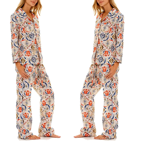 Ropa de dormir personalizada OEM Conjunto de pijama 100% algodón Turn Down Collar pijamas de manga larga pantalones largos de dos piezas Sweet Home Wear - Product Image 2