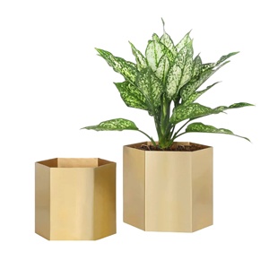 Vente en gros de jardinière décorative hexagonale en métal doré pour restaurant, maison, mariage à bas prix - Product Image 1