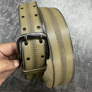 Cinturón de Cuero Nobuck Desgastado para Hombre al por Mayor, Textura Repujada, Hebilla de Doble Punta, Estilo Casual, Piel de Vaca - Product Image 1