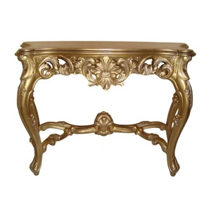 Table de couloir peinte or et argent, table console en bois sculptée à la main, table d'entrée classique pour salon, villa et hôtel - Product Image 2
